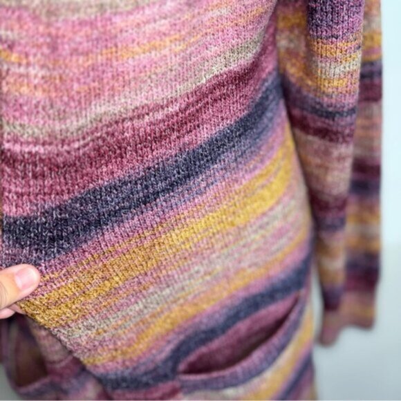 Lucky Brand Multicolour Striped Women's Sweater Medium Longline Pockets Open - Picture 6 of 8